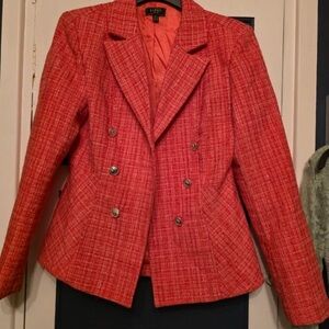 Lipsy Scarlet Tweed Blazer with Metallic Buttons